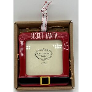 Rae Dunn Holiday Red Secret Santa 3"x3" Frame Ornament Ceramic New With Tags